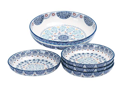 Bico Pattern Pasta Bowls Set, Set of 5, Ceramic, 1 unit 214oz, 4 units 35oz