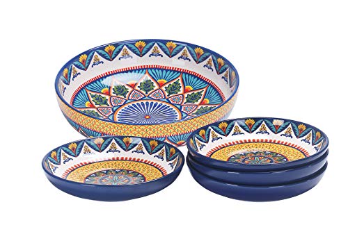 Bico Pattern Pasta Bowls Set, Set of 5, Ceramic, 1 unit 214oz, 4 units 35oz