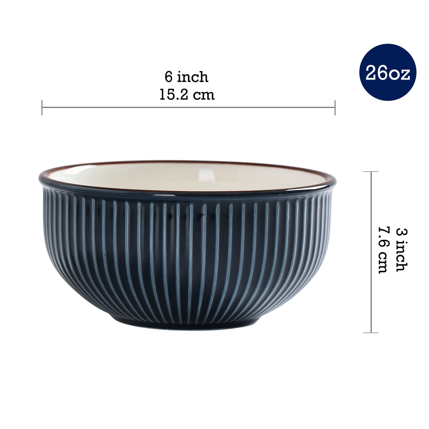 Bico Helios 26oz Cereal Bowls, Set of 4, for Pasta, Salad, Cereal, Soup & Microwave & Dishwasher Safe