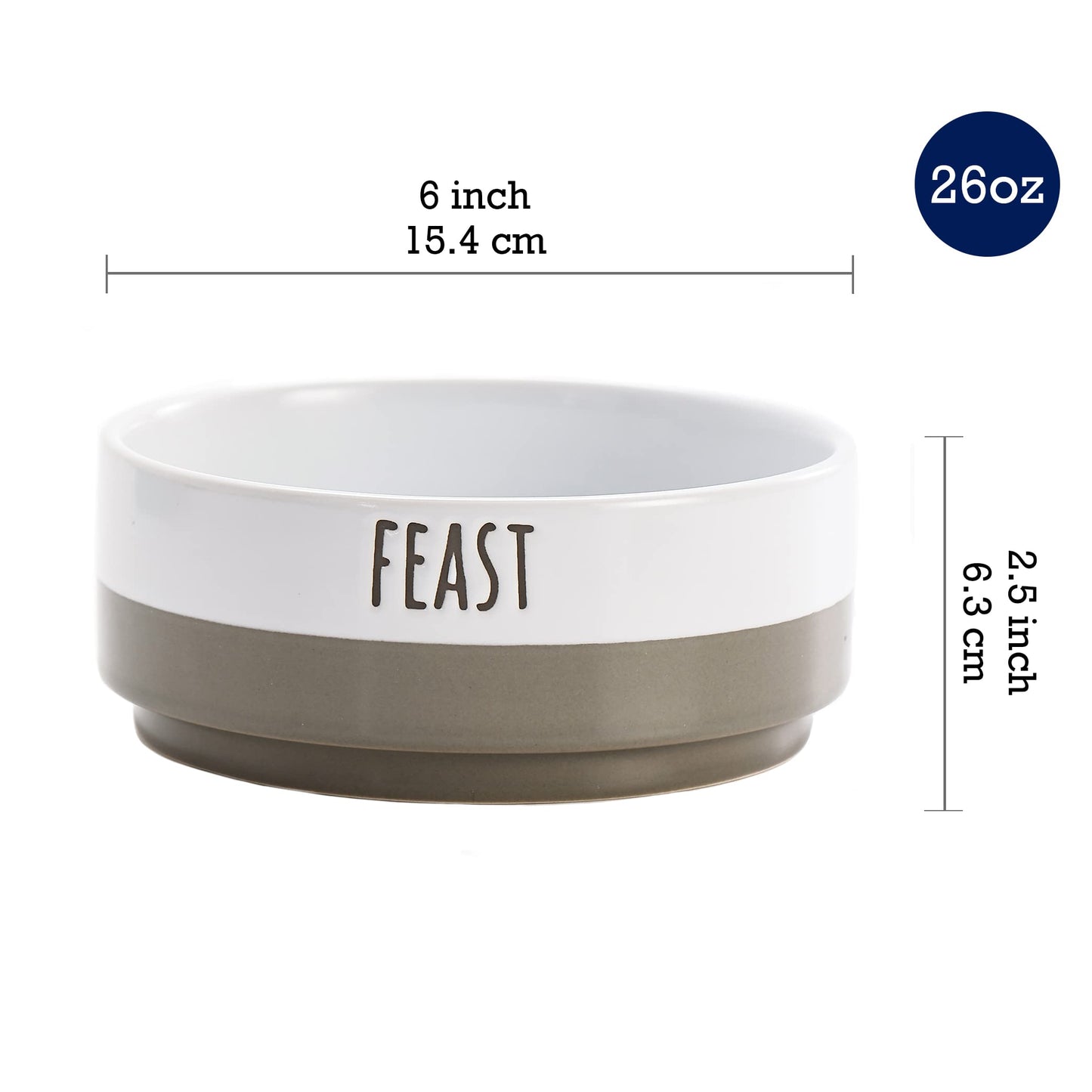 Bico Minimalistic Ceramic Pet Bowl, for Dog, Puppy, Cat, Kitten, Durable and Dishwasher Safe Stoneware