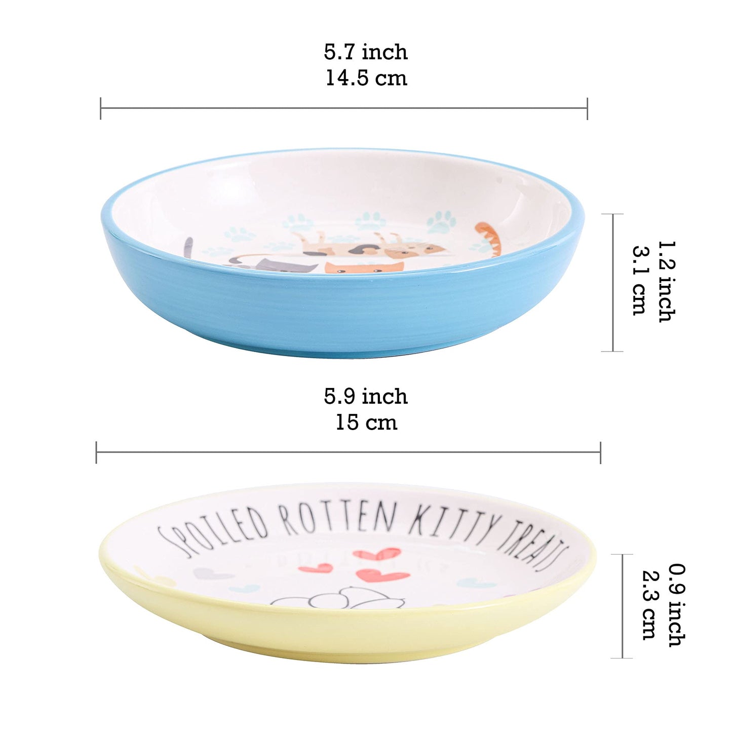 Bico Cat Bowl and Dish, Set of 2, for Cat and Kitten, Dishwasher Safe