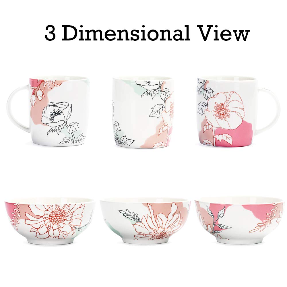 Bico Blooming Garden Dream Porcelain Dinnerware Set of 16, Place Setting Service for 4, Microwave & Dishwasher Safe