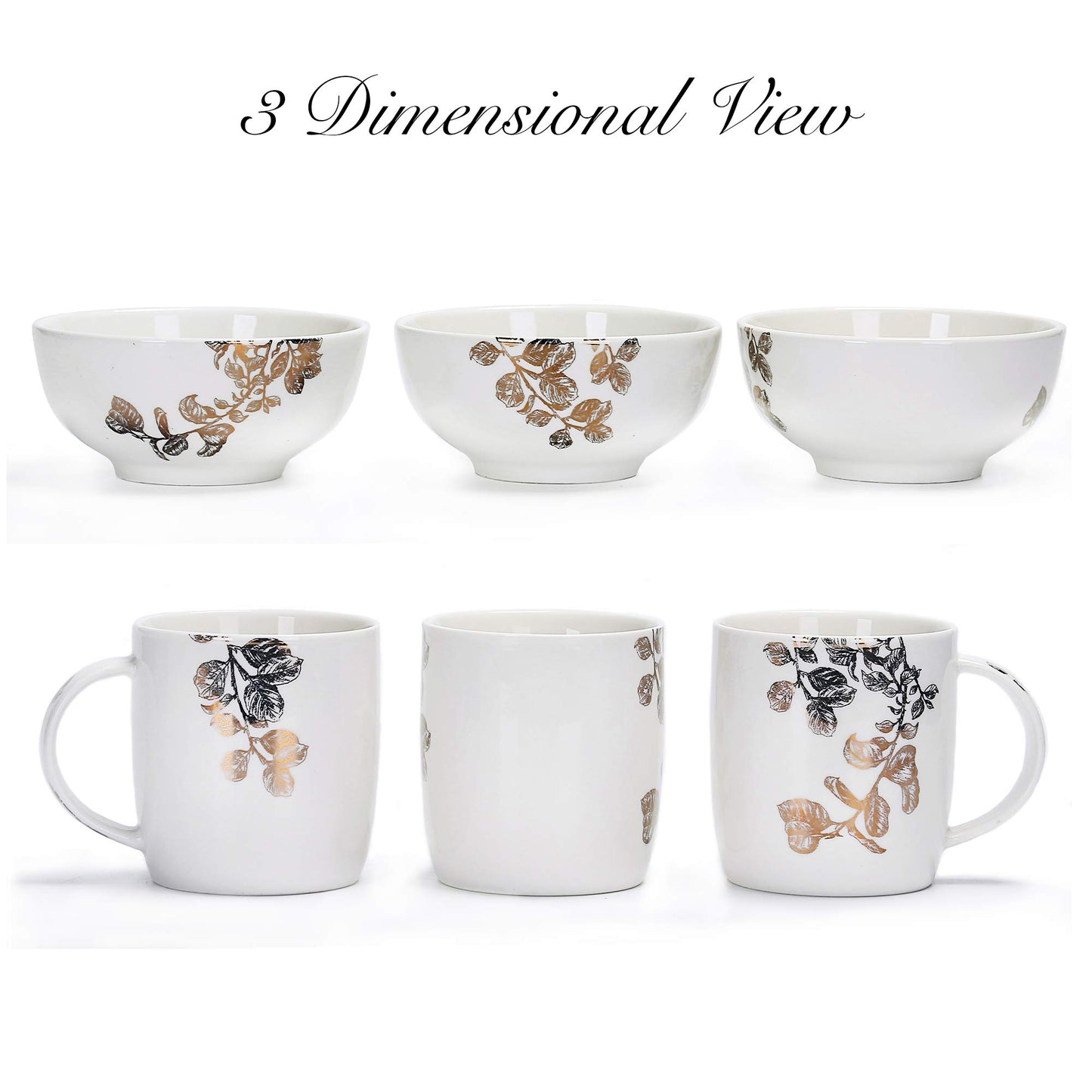 Bico Golden Leaves Porcelain Dinnerware Set of 16, Place Setting Service for 4, Microwave & Dishwasher Safe