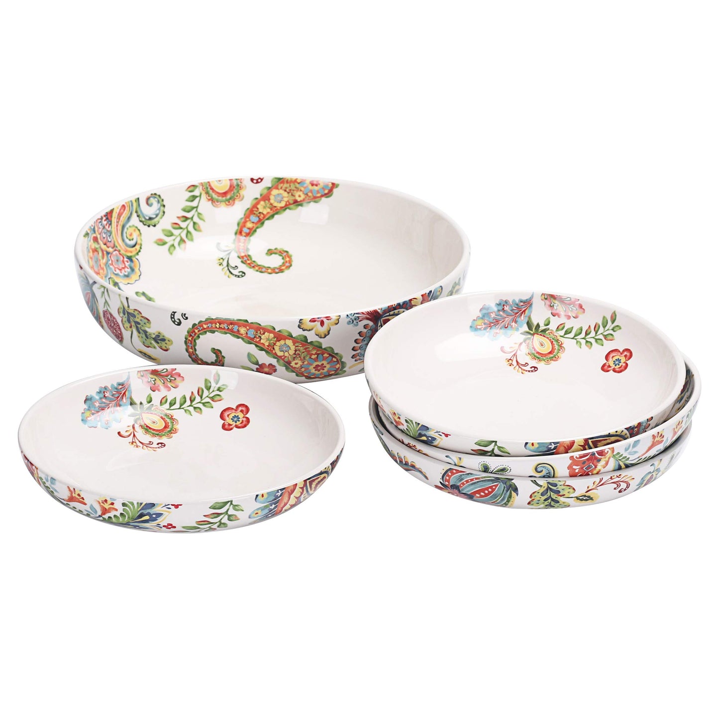 Bico Pattern Pasta Bowls Set, Set of 5, Ceramic, 1 unit 214oz, 4 units 35oz