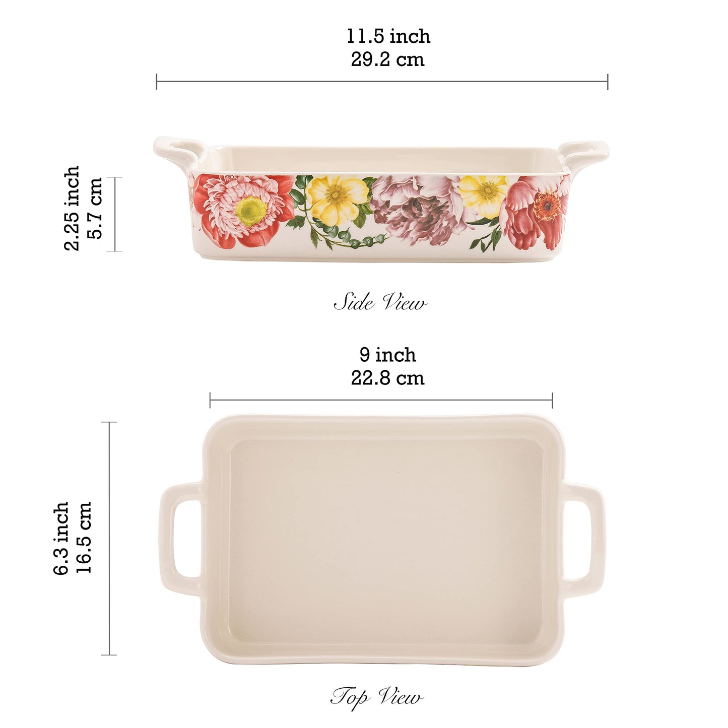 Bico Peony Heaven Stoneware Baking Dish Set, Set of 2, Large & Medium Rectangular Baking Pan Set, Lasagna Pan, Casserole Dish, Microwave, Dishwasher and Oven Safe