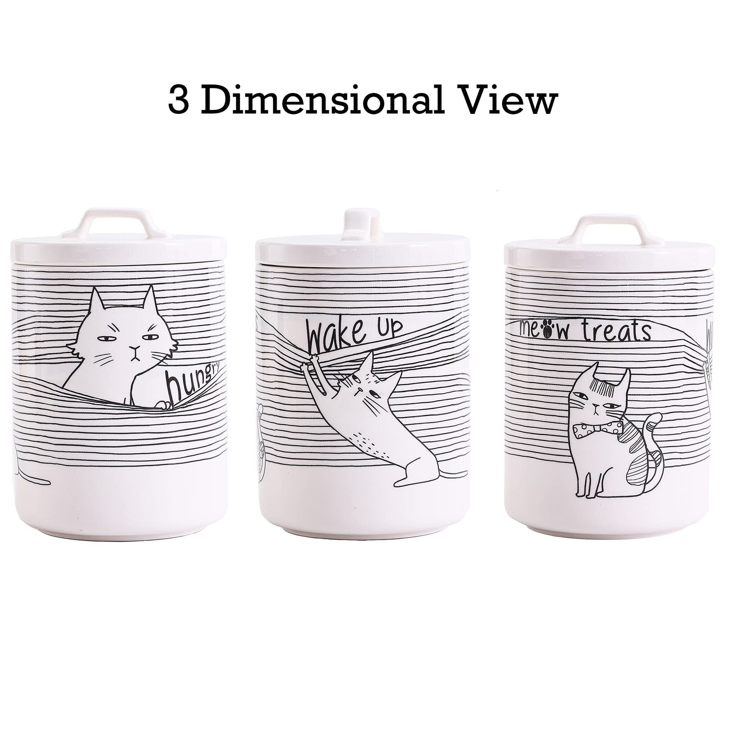 Bico Linear Cartoon Kitty Ceramic Treat Jar, for Cat and Kitten, Dishwasher Safe