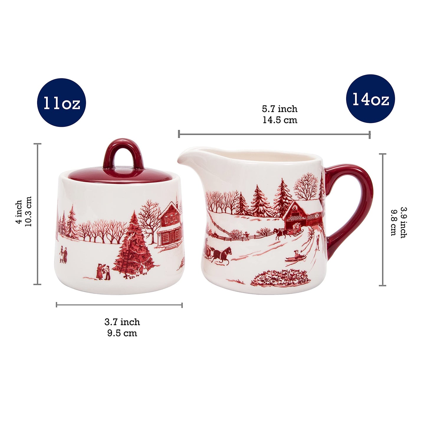 Bico Toile De Jouy Winter Wondereland Ceramic Sugar and Cream Set, Dishwasher Safe