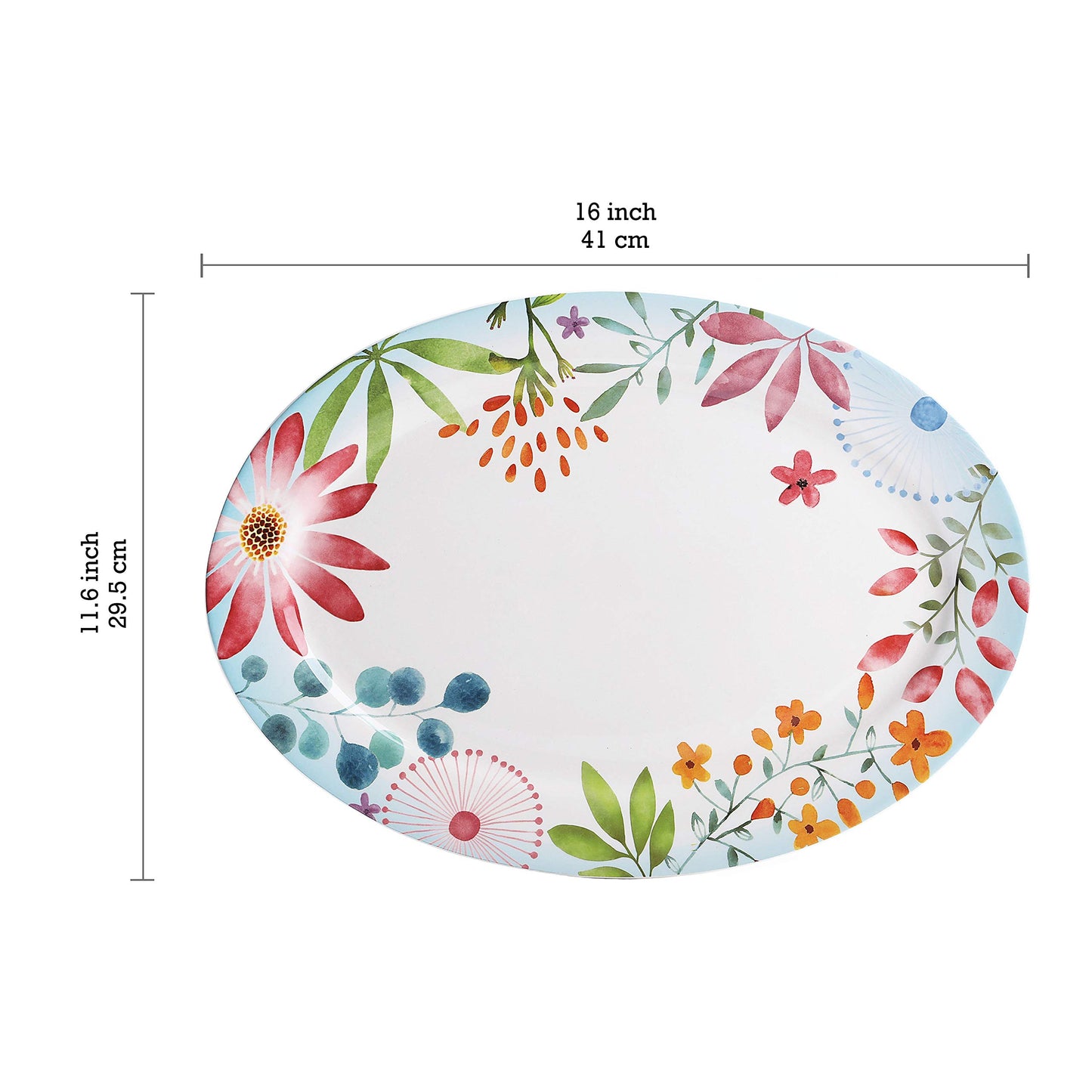 Bico Flower Carnival Ceramic 16 inch Oval Platter, Microwave & Dishwasher Safe