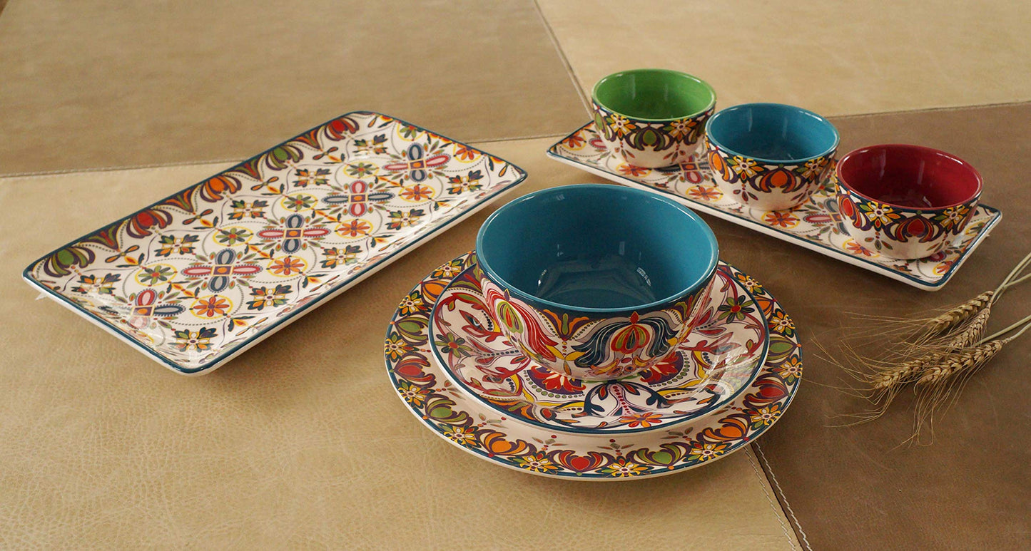 Bico Red Blue Leaf Salad Plates Set of 4, Ceramic, 8.75 inch, Microwave & Dishwasher Safe