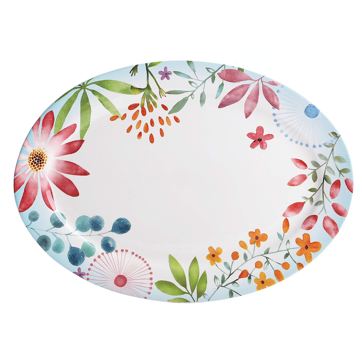 Bico Flower Carnival Ceramic 16 inch Oval Platter, Microwave & Dishwasher Safe