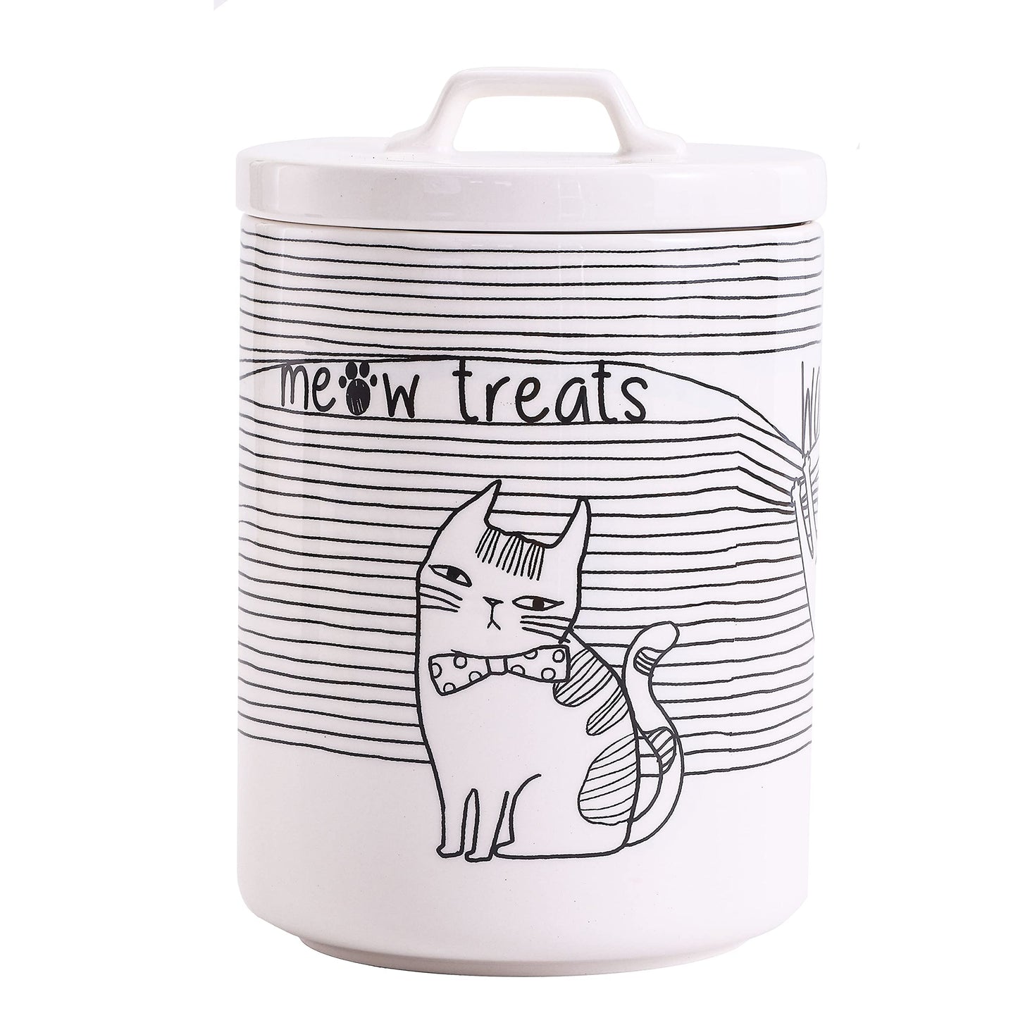 Bico Linear Cartoon Kitty Ceramic Treat Jar, for Cat and Kitten, Dishwasher Safe