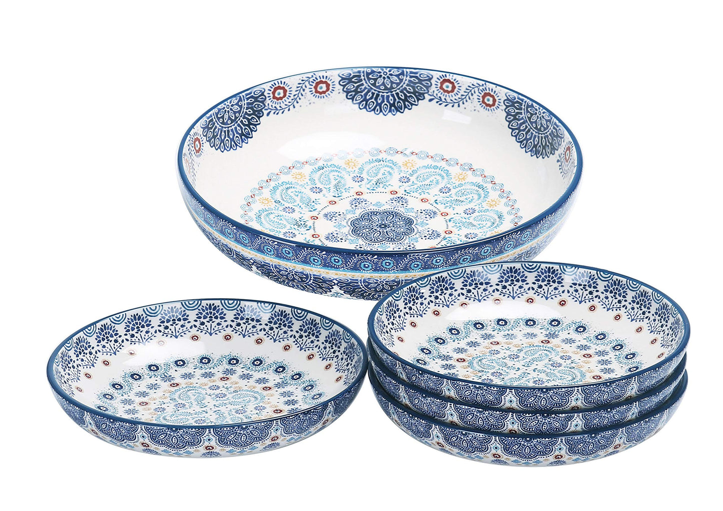 Bico Pattern Pasta Bowls Set, Set of 5, Ceramic, 1 unit 214oz, 4 units 35oz