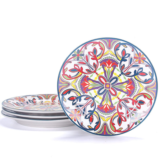 Bico Red Blue Leaf Salad Plates Set of 4, Ceramic, 8.75 inch, Microwave & Dishwasher Safe