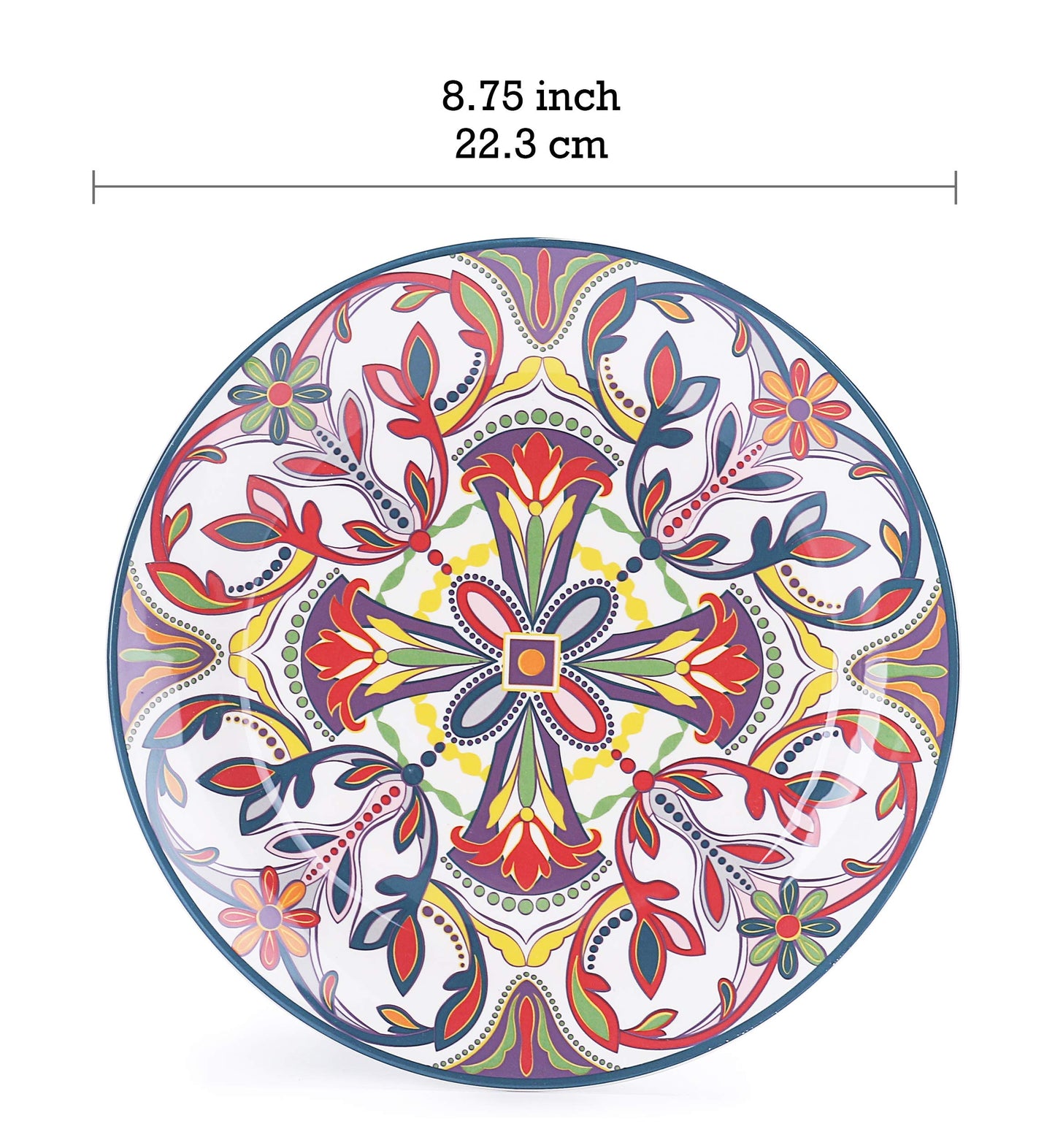 Bico Red Blue Leaf Salad Plates Set of 4, Ceramic, 8.75 inch, Microwave & Dishwasher Safe