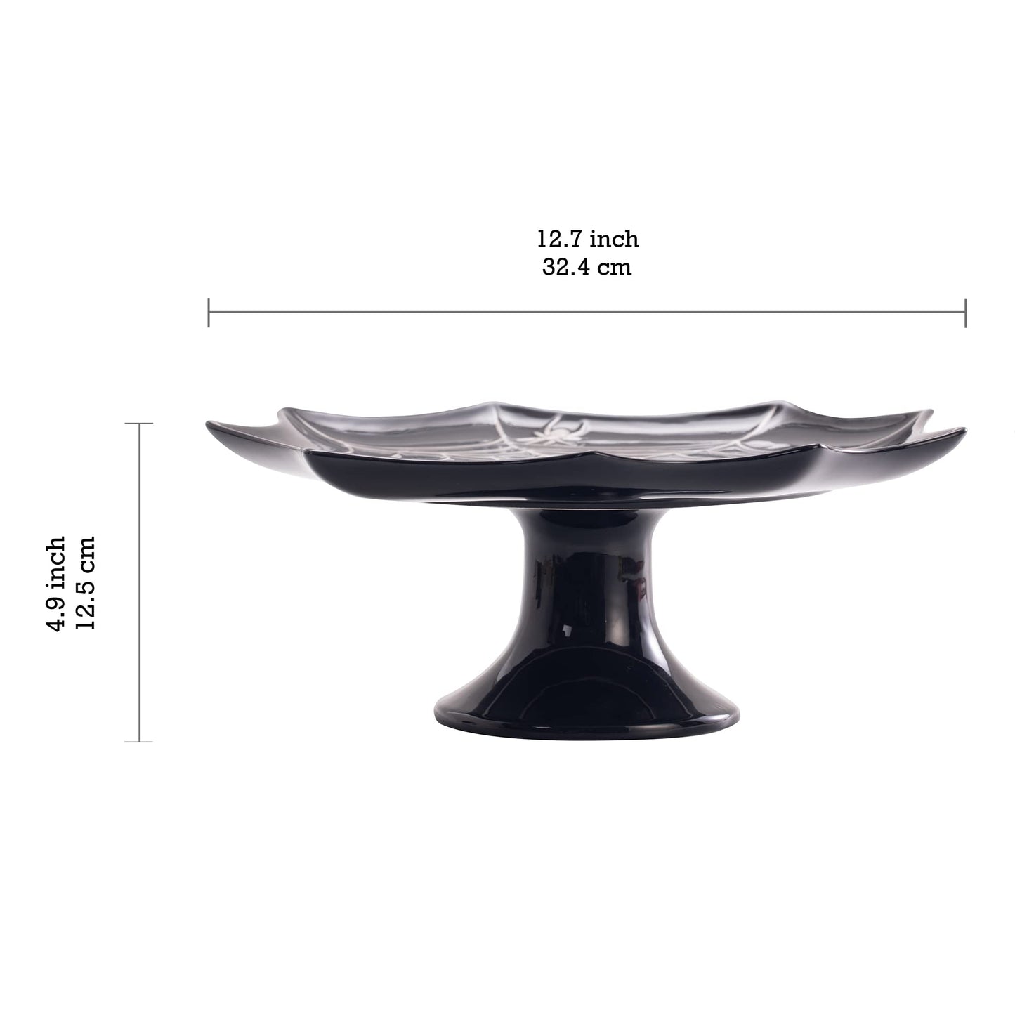 Bico Halloween Spider Web 12.7 inch Black Ceramic Cake Stand, for Holding Cakes, Desserts, Microwave and Dishwasher Safe