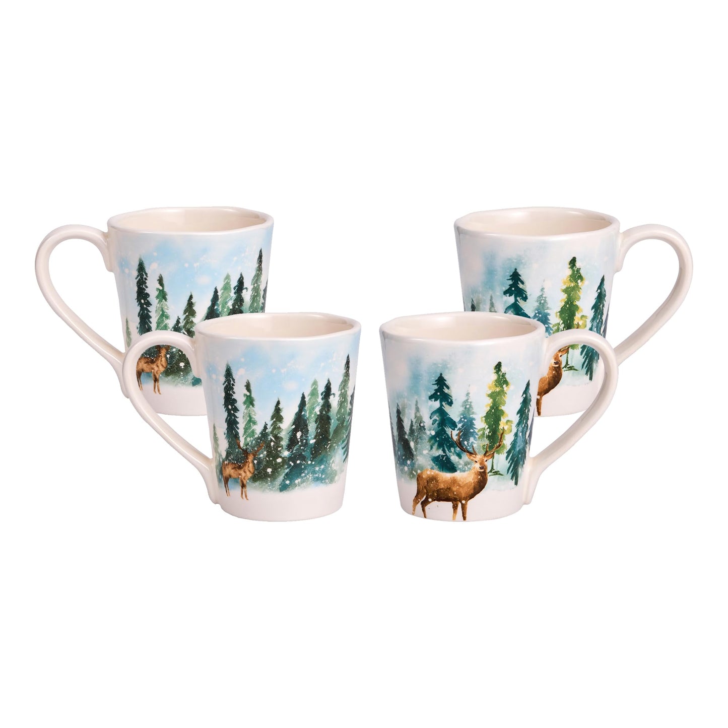 Bico Enchanted Deer Dreamscape Ceramic Mugs, Set of 4, for Coffee, Tea, Drinks, Microwave & Dishwasher Safe