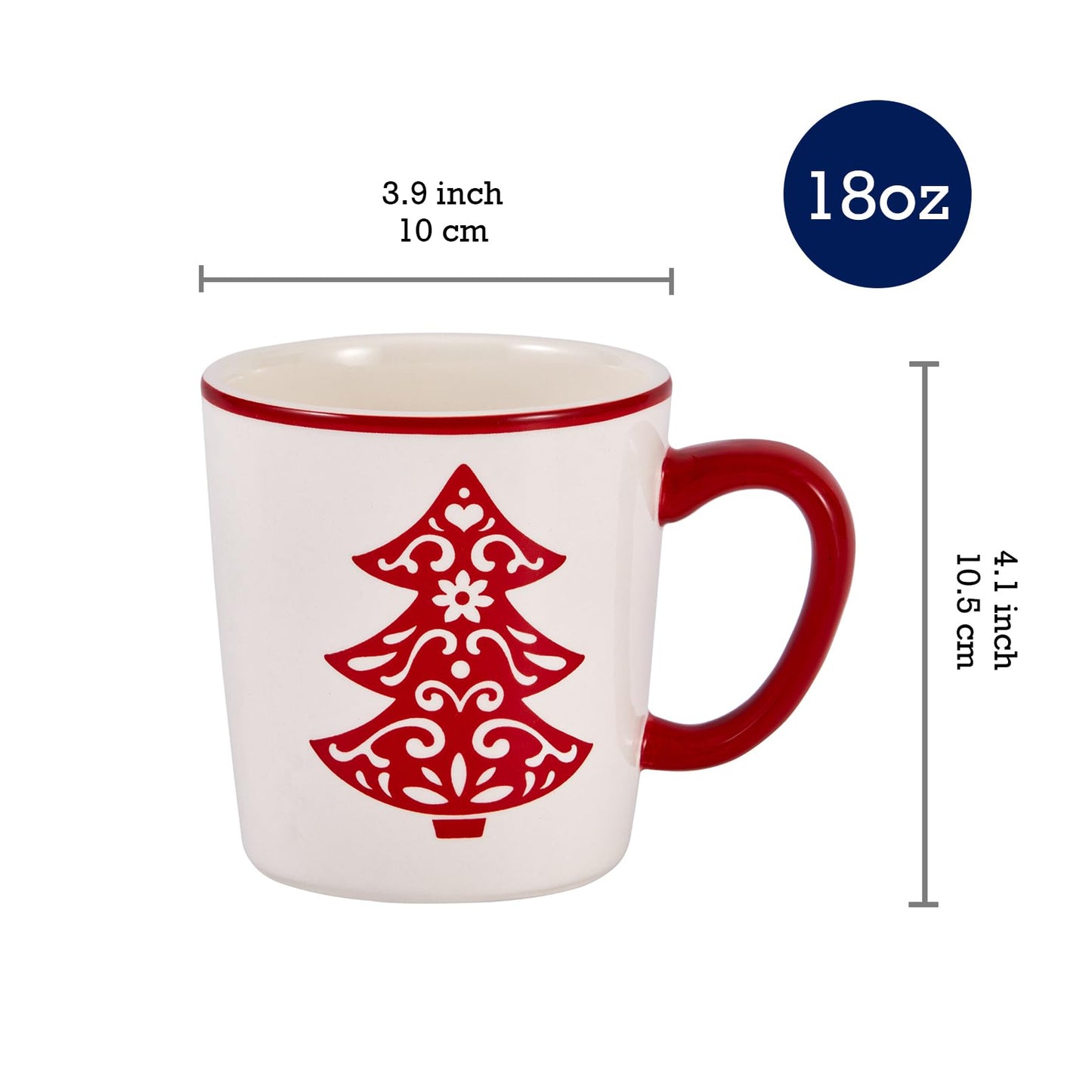 Bico Holly Jolly Ceramic Mugs, Set of 4, for Coffee, Tea, Drinks, Microwave & Dishwasher Safe