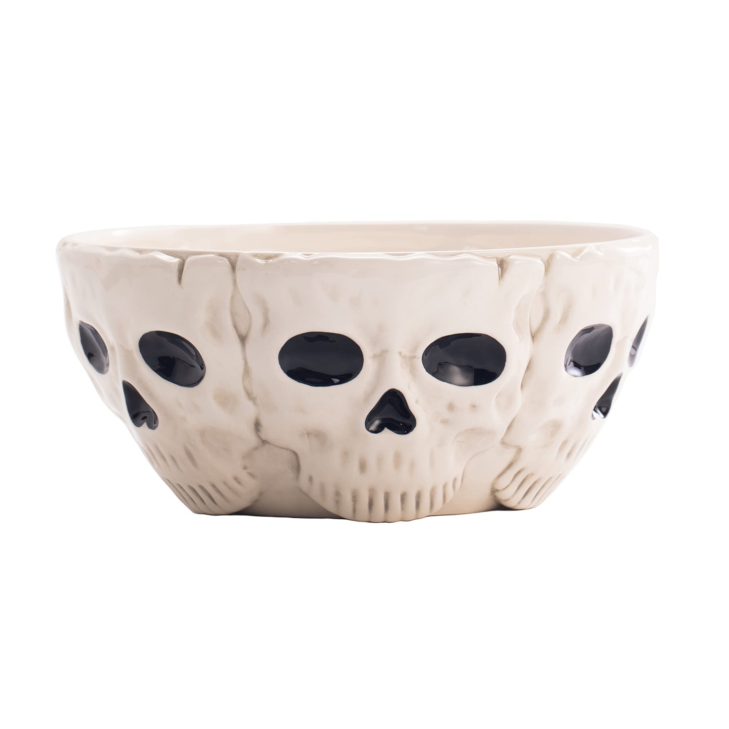 Bico Halloween Skull 10.4 inch White Candy Ceramic Serving Bowl, for treats, chocolates, cookies, Microwave and Dishwasher Safe