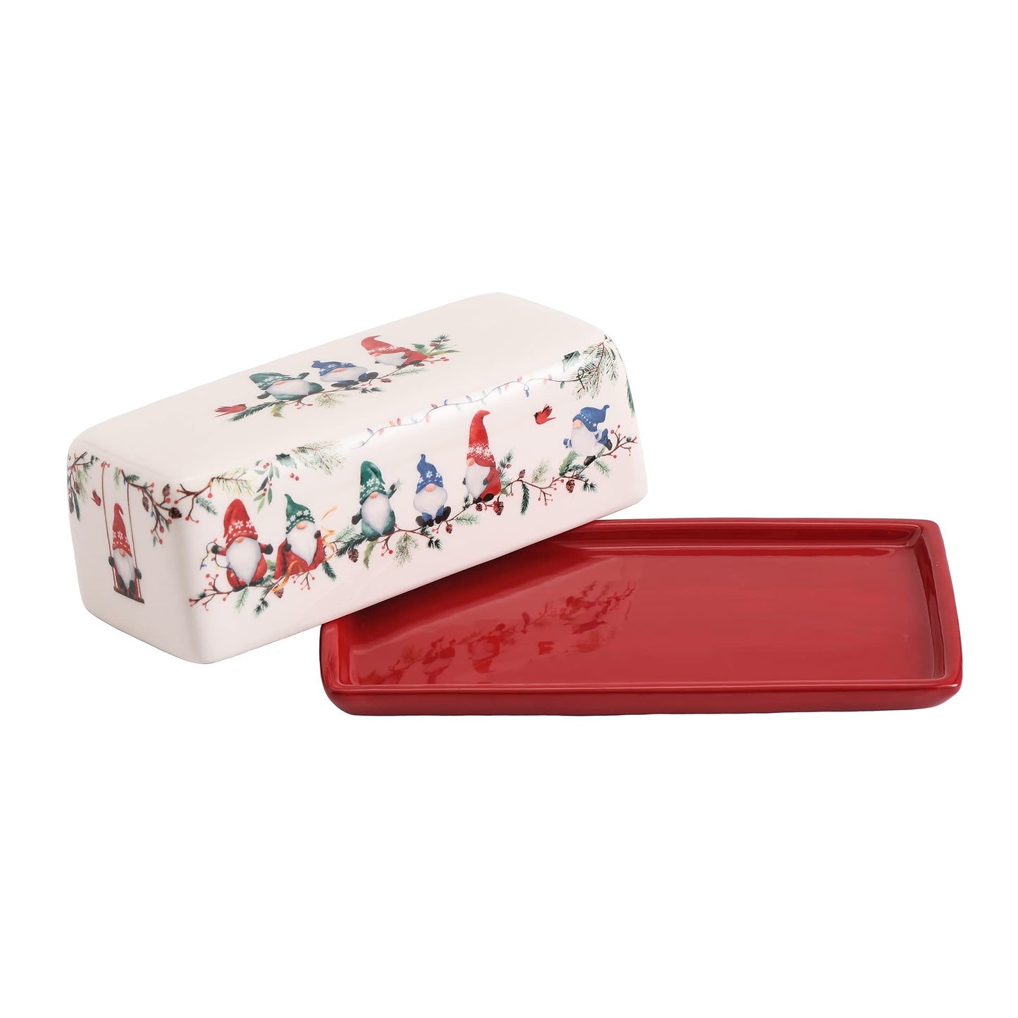 Bico Christmas Gnomes Ceramic Butter Dish with Lid, Butter Keeper for Counter, Kitchen, Dishwasher Safe