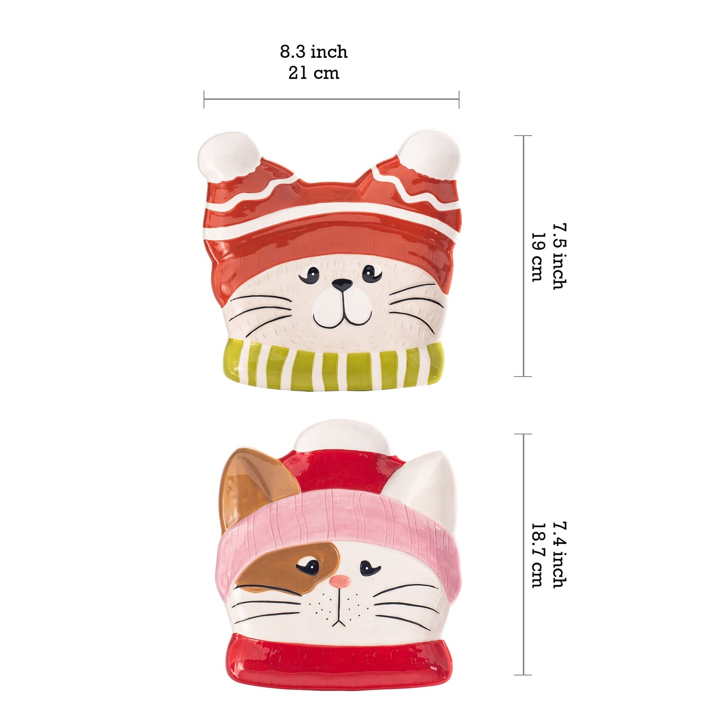 Bico Knitted Kitten Ceramic Appetizer Plates Set, Set of 2, Microwave and Dishwasher Safe