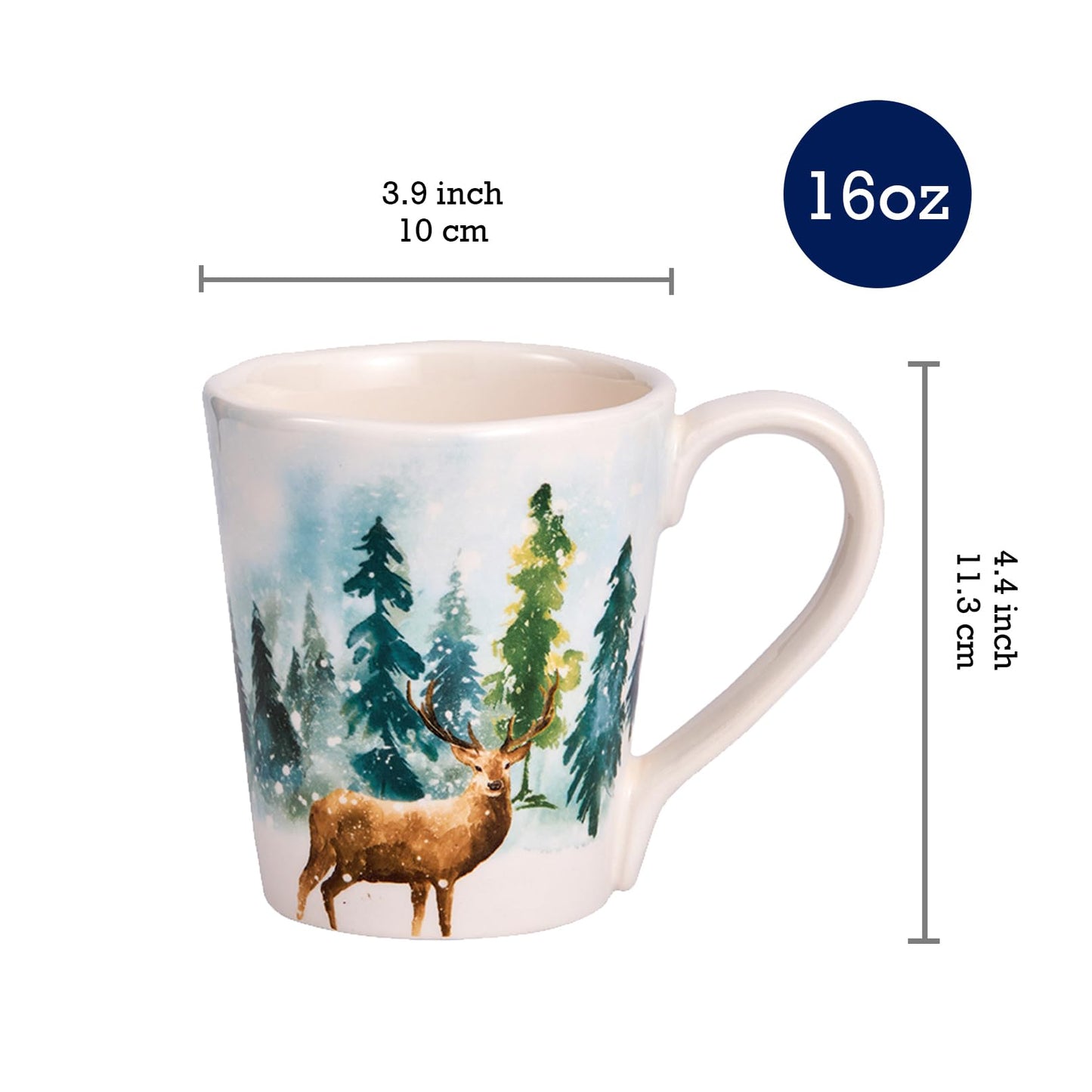 Bico Enchanted Deer Dreamscape Ceramic Mugs, Set of 4, for Coffee, Tea, Drinks, Microwave & Dishwasher Safe