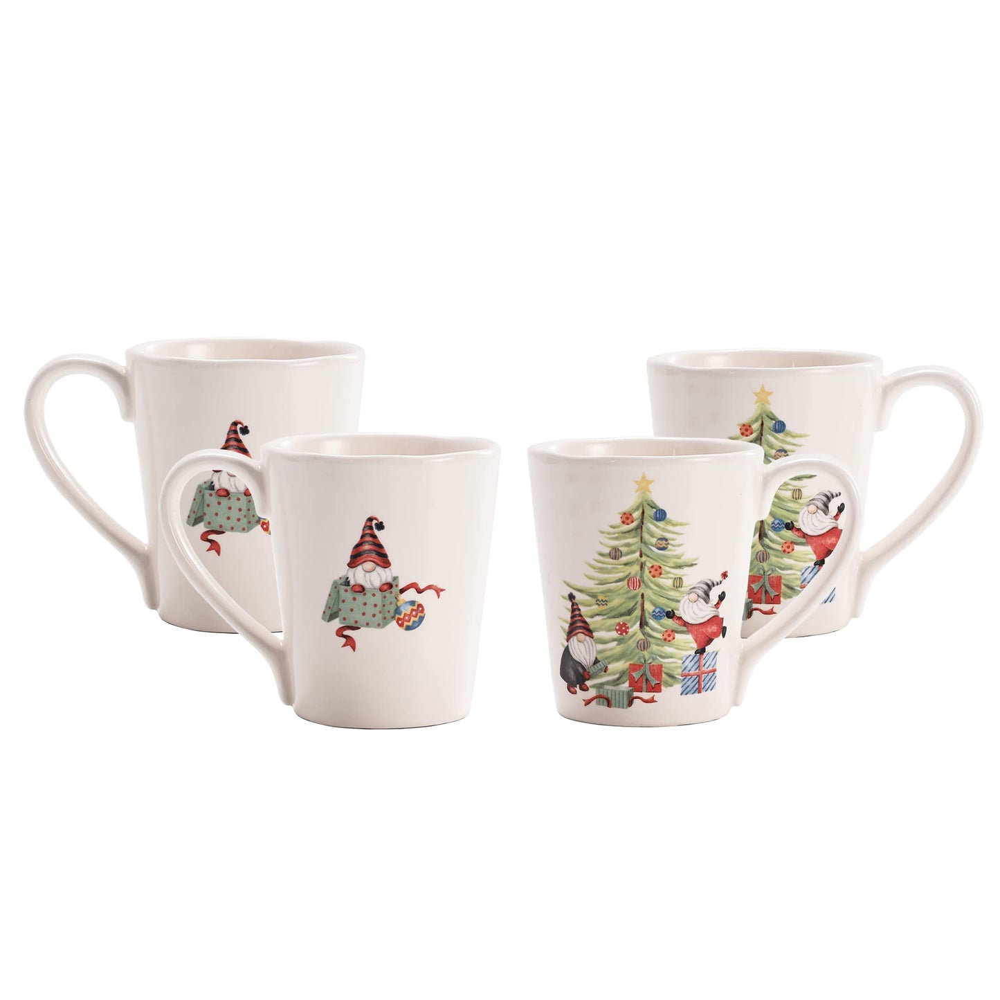 Bico Christmas Gnomes and Christmas Tree Ceramic Mugs, Set of 4, for Coffee, Tea, Drinks, Microwave & Dishwasher Safe