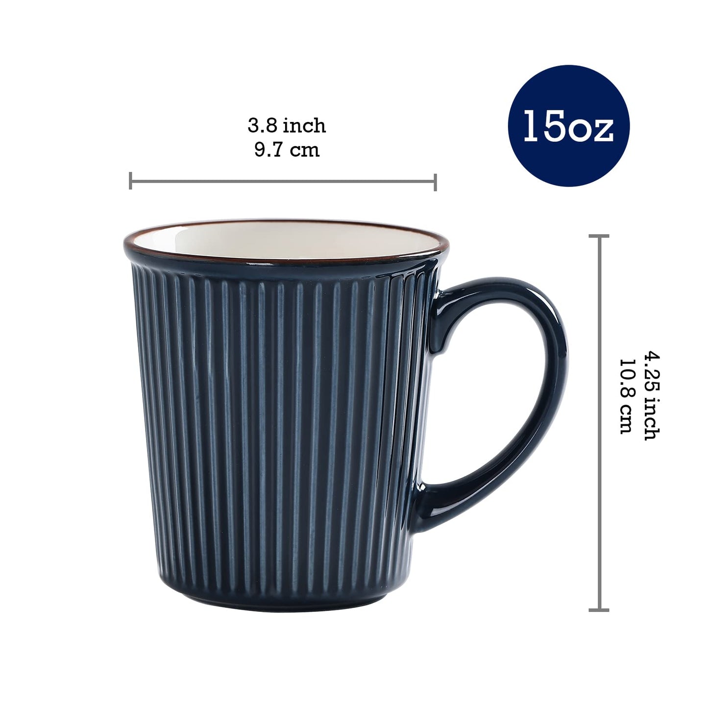 Bico Helios Ceramic Mugs, 15oz, Set of 4, for Coffee, Tea, Drinks, Microwave & Dishwasher Safe