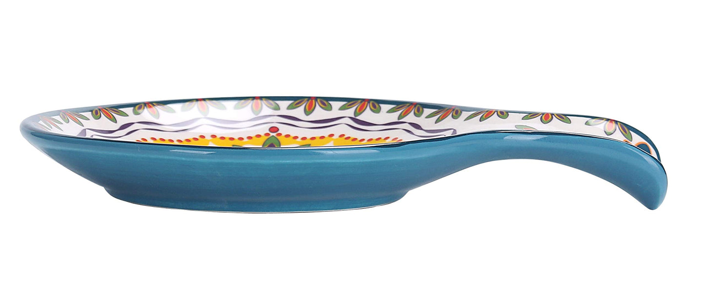 Bico Red Blue Leaf Ceramic Spoon Rest, Dishwasher Safe