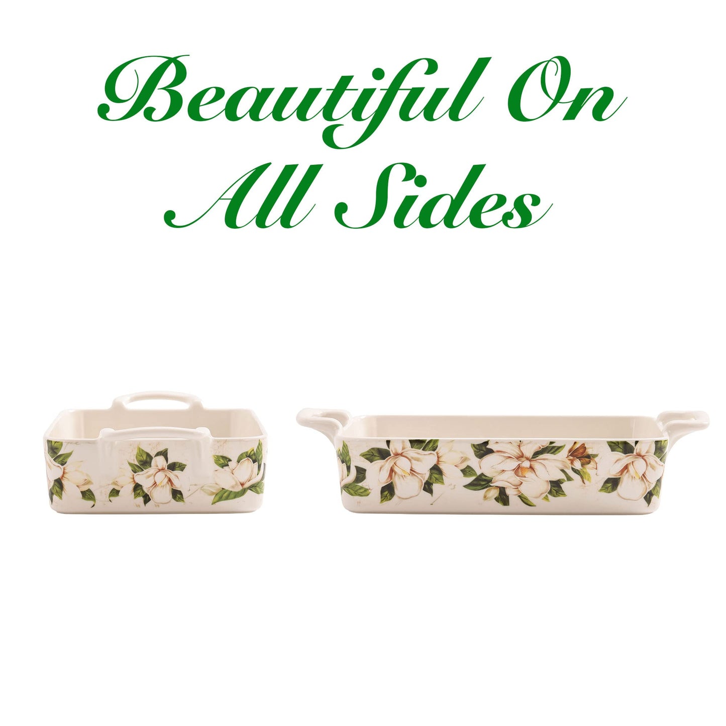 Bico Magnolia Floral Stoneware Baking Dish Set, Non-stick Lasagna Pan, Large Rectangular Baking Pan, Casserole Dish, Microwave, Dishwasher and Oven Safe