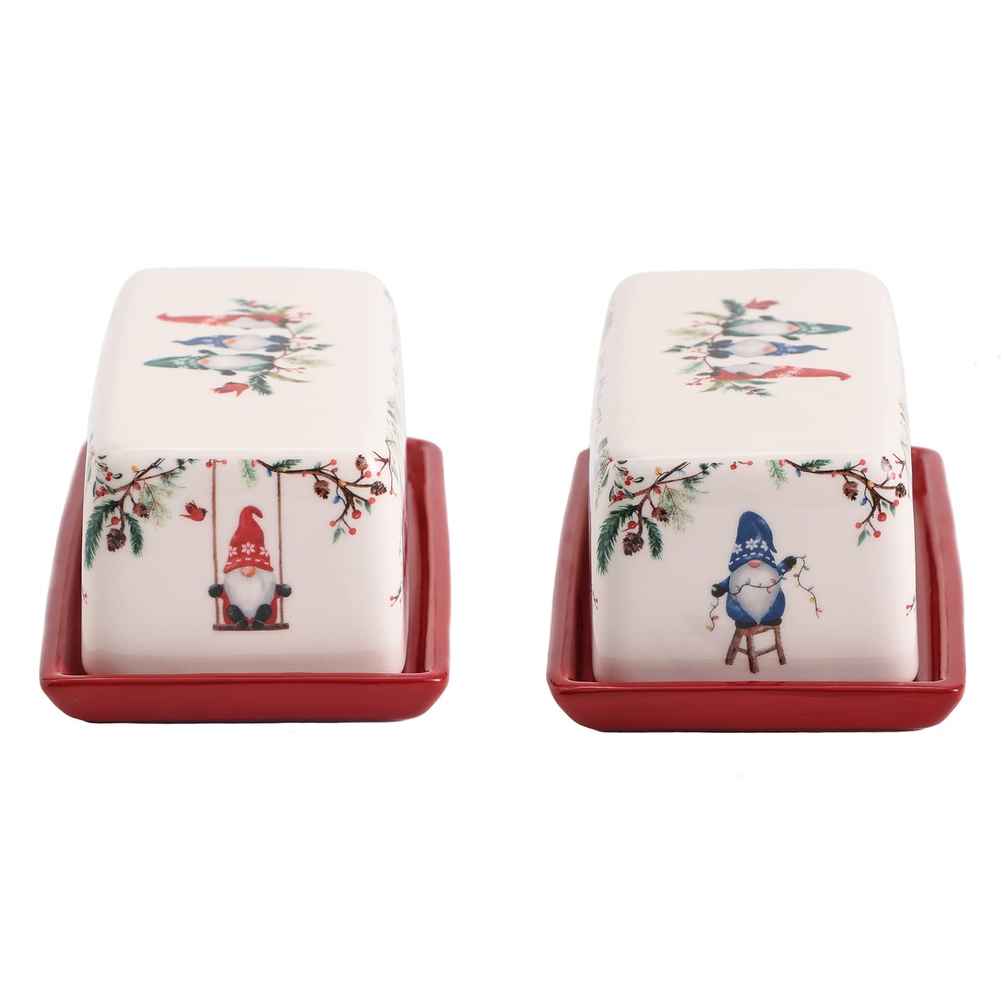 Bico Christmas Gnomes Ceramic Butter Dish with Lid, Butter Keeper for Counter, Kitchen, Dishwasher Safe