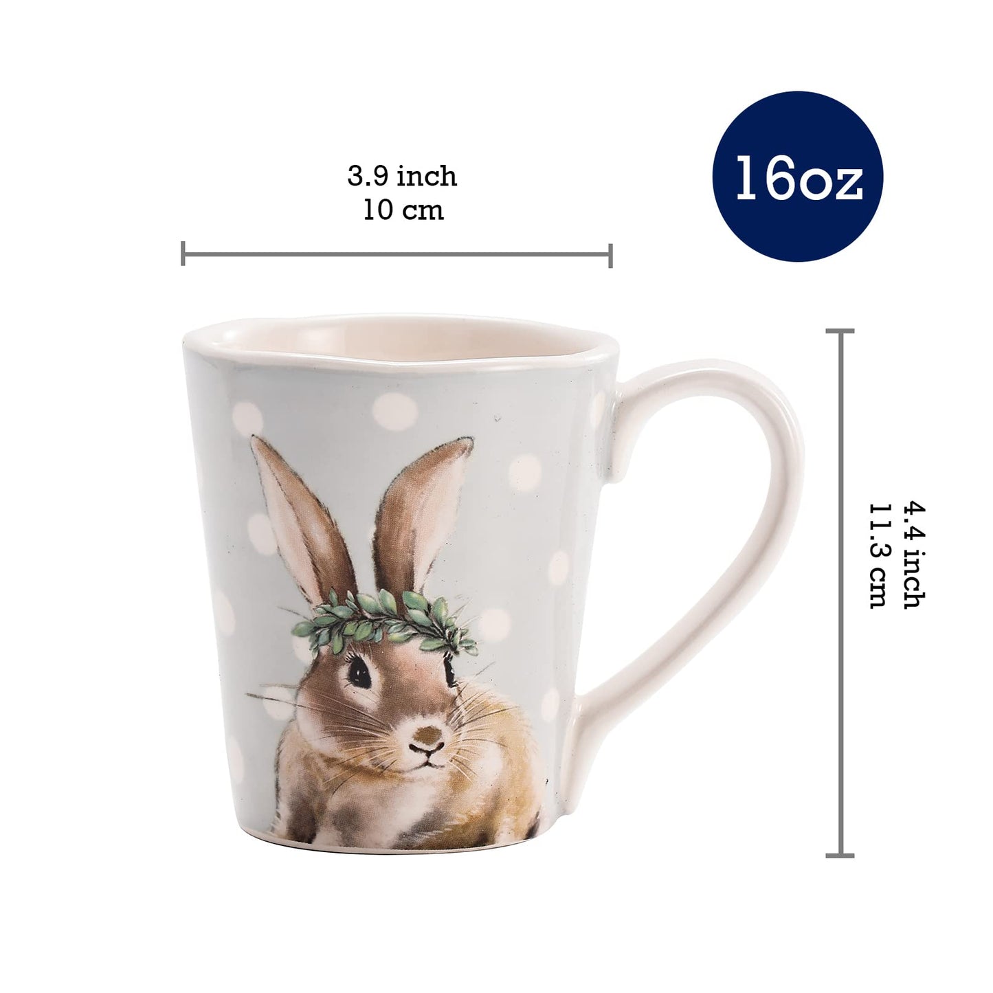 Bico Farmhouse Bunny Ceramic Mugs, 16oz, Set of 4, for Coffee, Tea, Drinks, Microwave & Dishwasher Safe