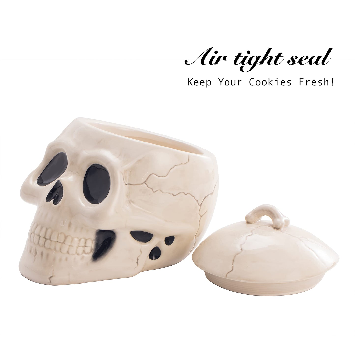 Bico Halloween Skull Air Tight Ceramic Cookie Jar, Dishwasher Safe