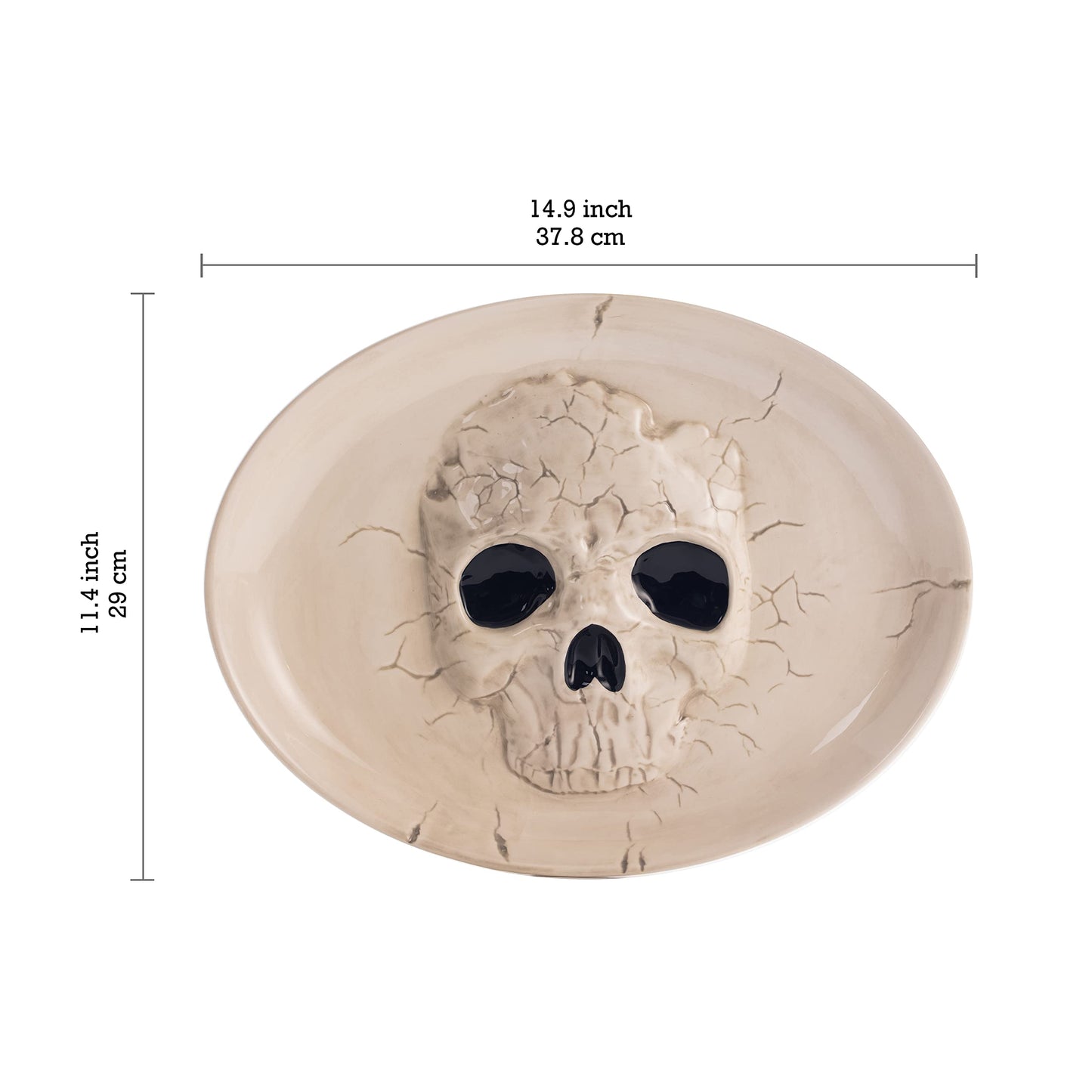 Bico Halloween Skull 14.9 inch Ceramic Oval Platter, Microwave and Dishwasher Safe