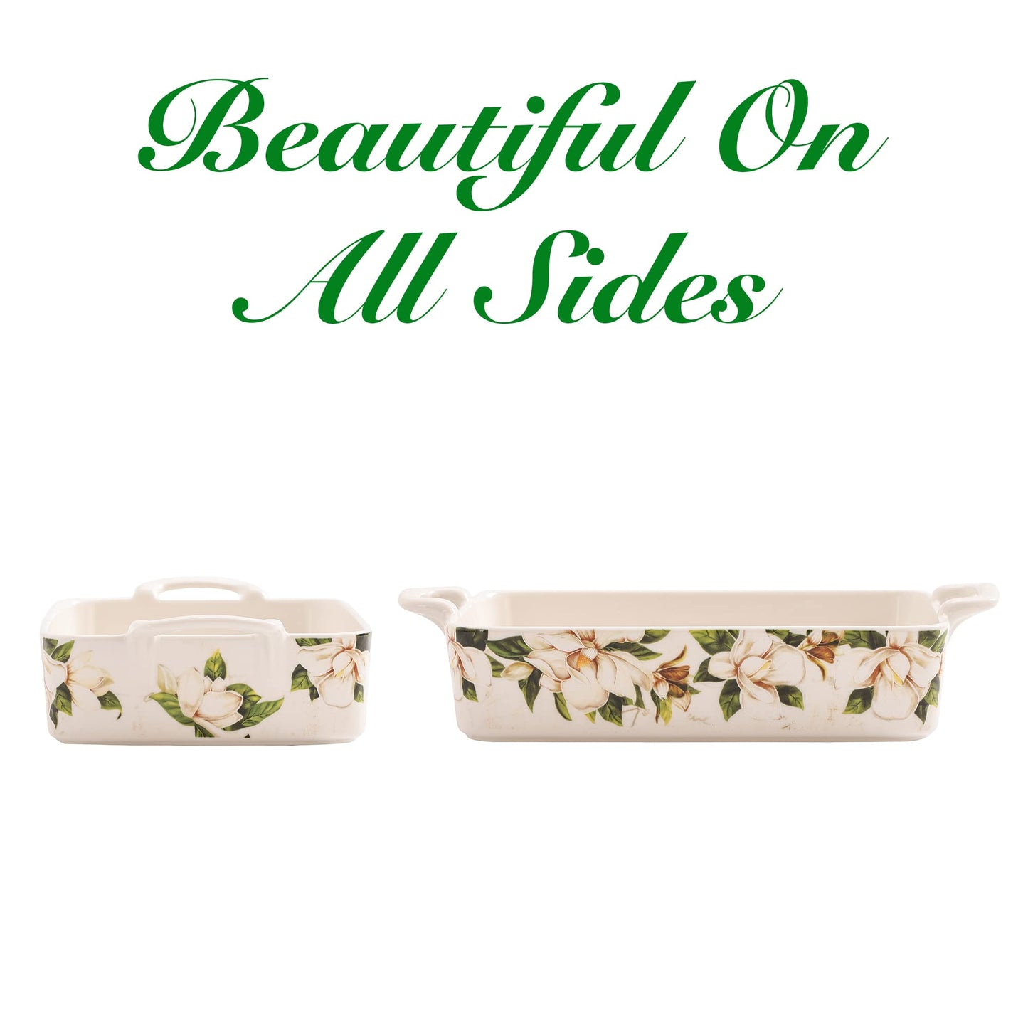 Bico Magnolia Floral Stoneware Baking Dish Set, Non-stick Lasagna Pan, Large Rectangular Baking Pan, Casserole Dish, Microwave, Dishwasher and Oven Safe