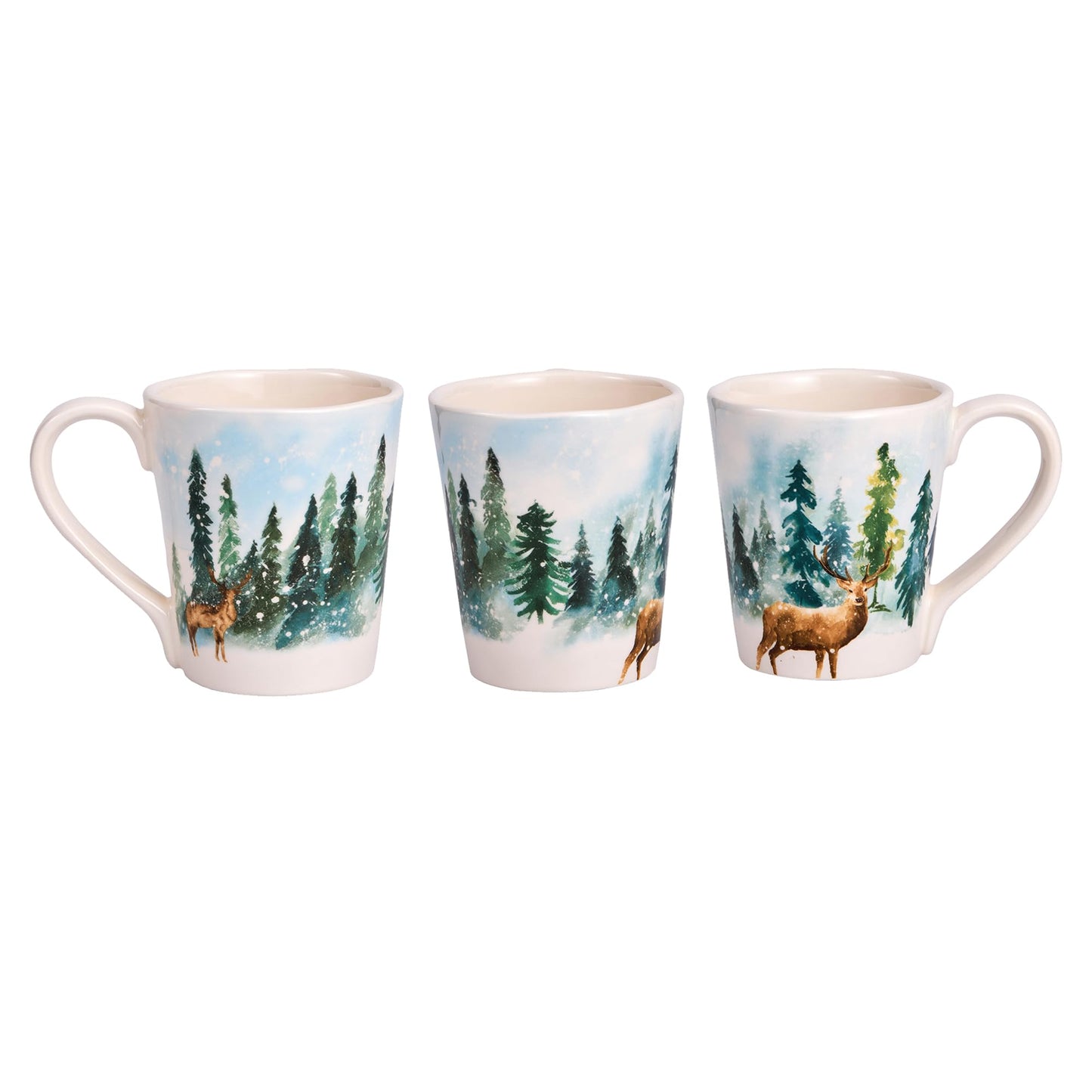 Bico Enchanted Deer Dreamscape Ceramic Mugs, Set of 4, for Coffee, Tea, Drinks, Microwave & Dishwasher Safe