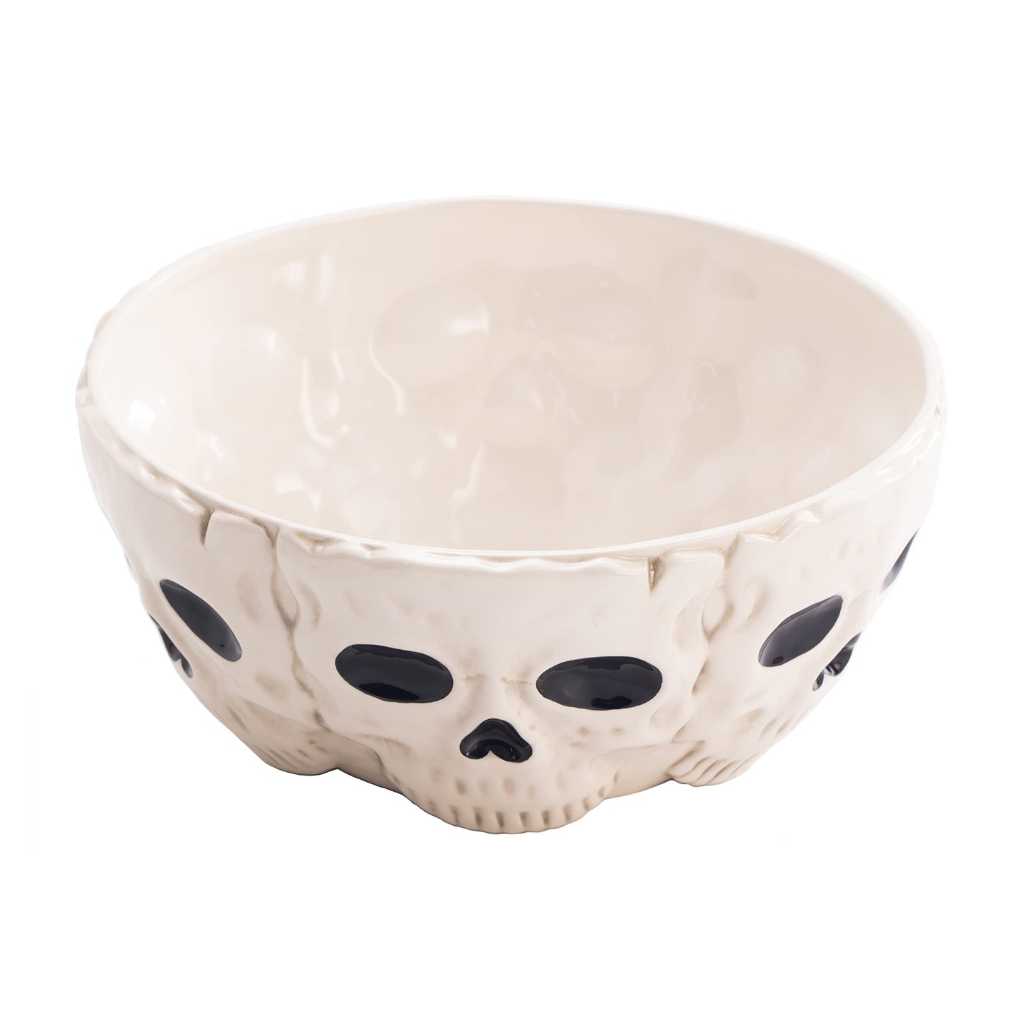 Bico Halloween Skull 10.4 inch White Candy Ceramic Serving Bowl, for treats, chocolates, cookies, Microwave and Dishwasher Safe