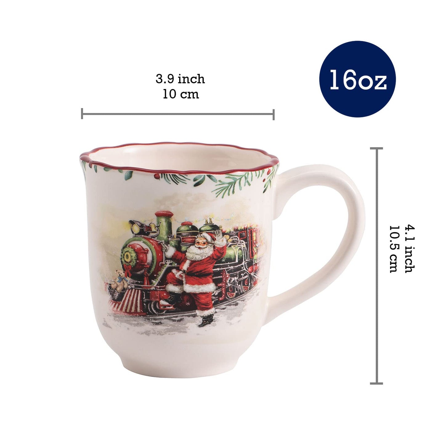 Bico Santa On The Way Ceramic Mugs, Set of 4, for Coffee, Tea, Drinks, Microwave & Dishwasher Safe