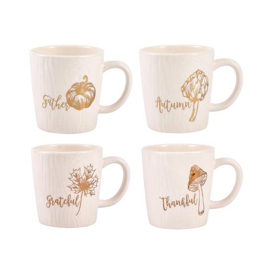 Bico Golden Harvest Ceramic Mugs, Set of 4, for Coffee, Tea, Drinks, Microwave & Dishwasher Safe