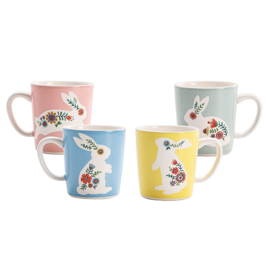 Bico Vintage Floral Bunny Ceramic Mugs, 18oz, Set of 4, for Coffee, Tea, Drinks, Microwave & Dishwasher Safe