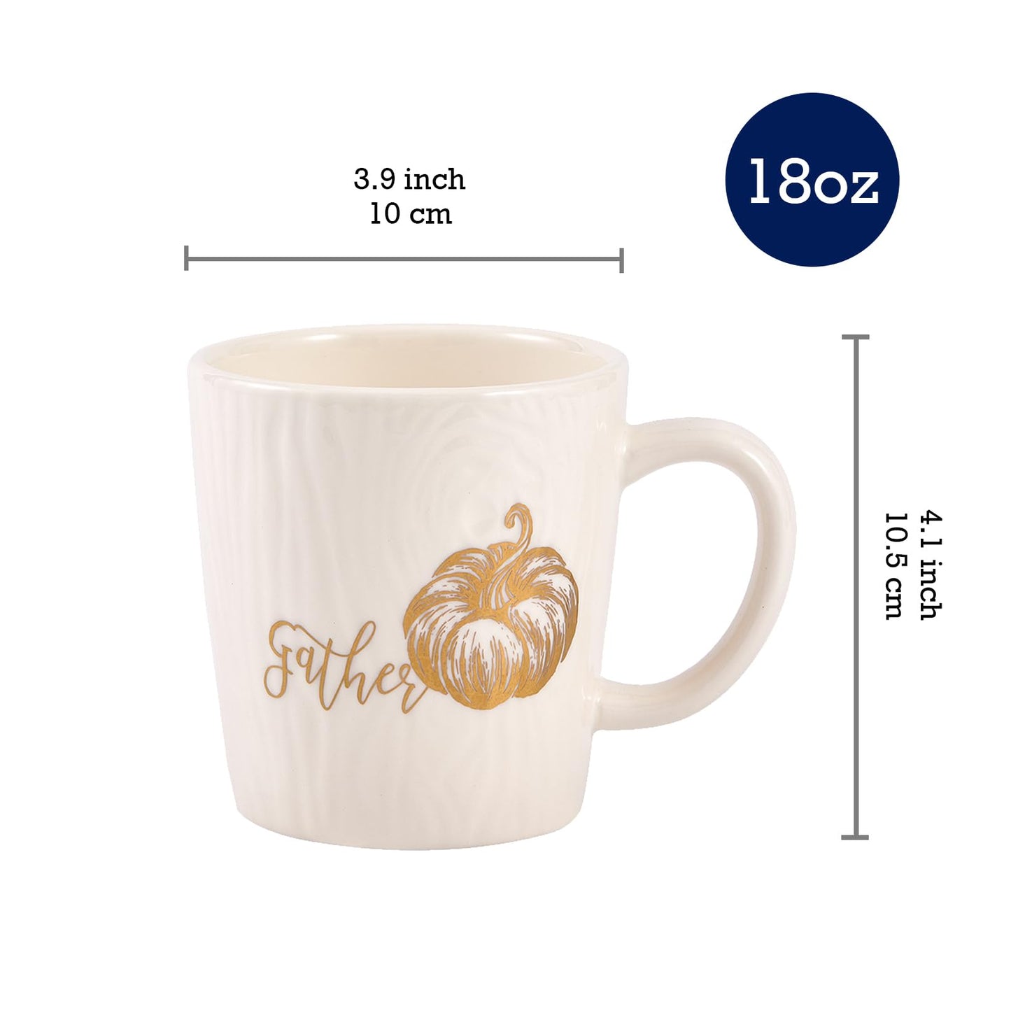 Bico Golden Harvest Ceramic Mugs, Set of 4, for Coffee, Tea, Drinks, Microwave & Dishwasher Safe