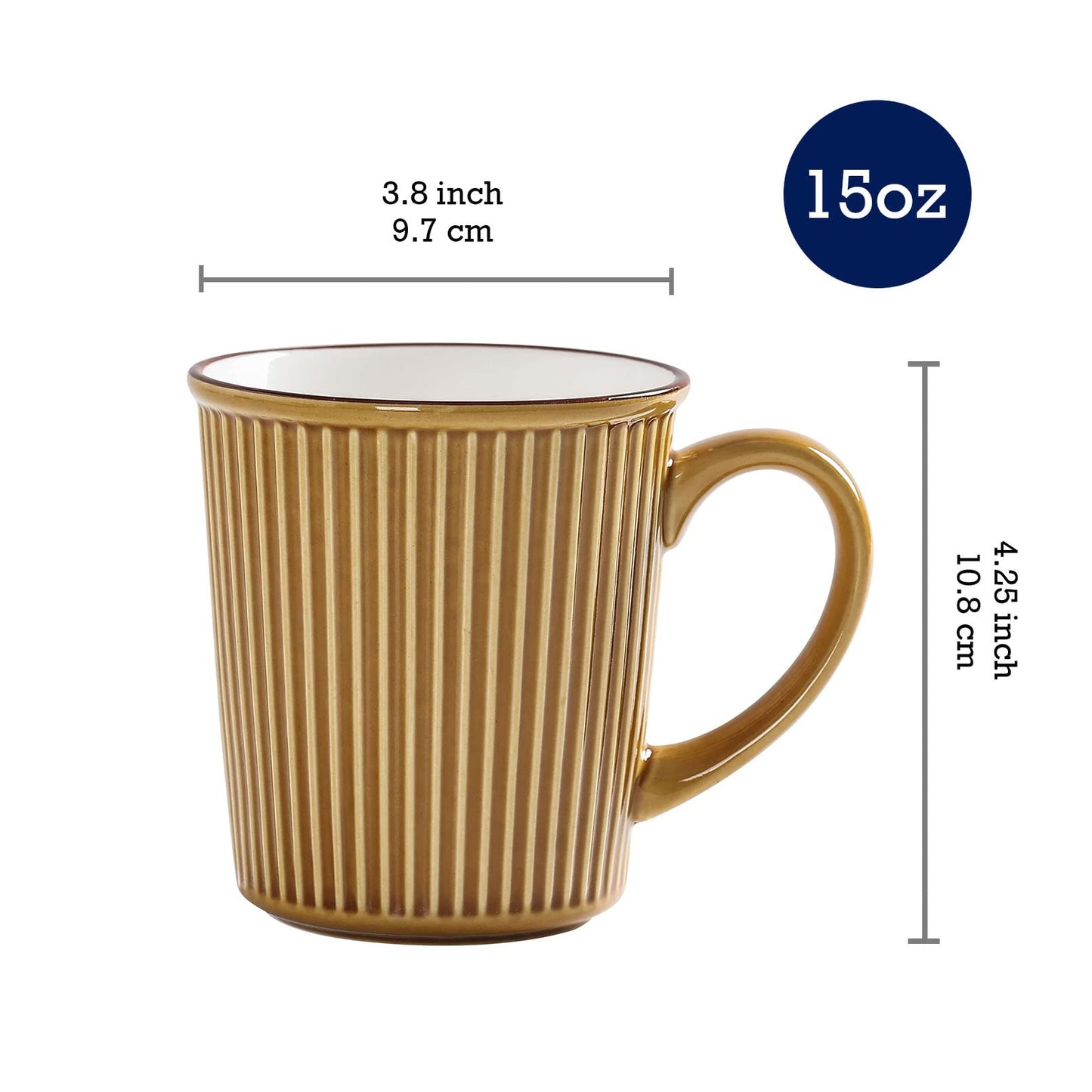 Bico Helios Ceramic Mugs, 15oz, Set of 4, for Coffee, Tea, Drinks, Microwave & Dishwasher Safe