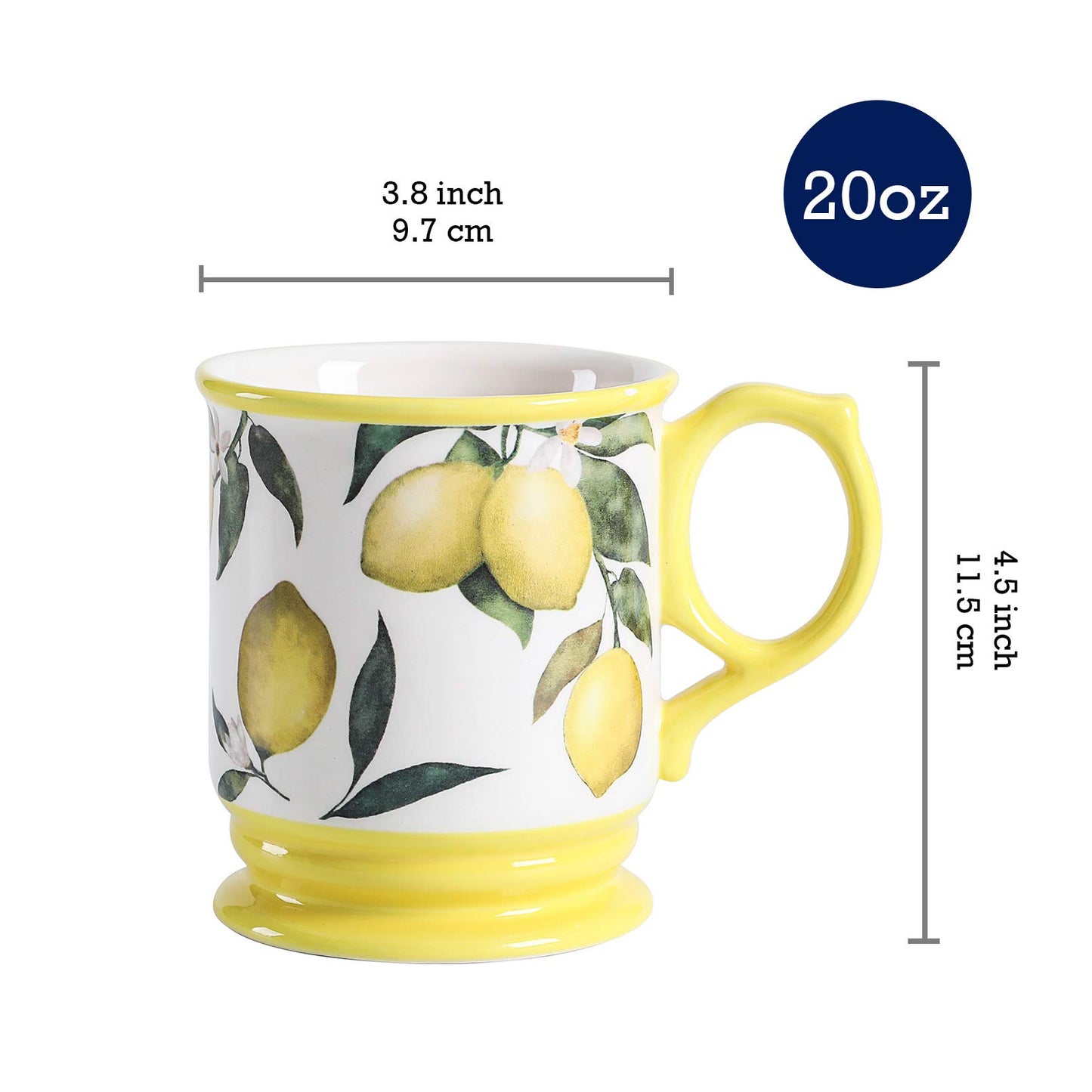 Bico Lemon Dreams Ceramic Mugs, Set of 4, for Coffee, Tea, Drinks, Microwave & Dishwasher Safe