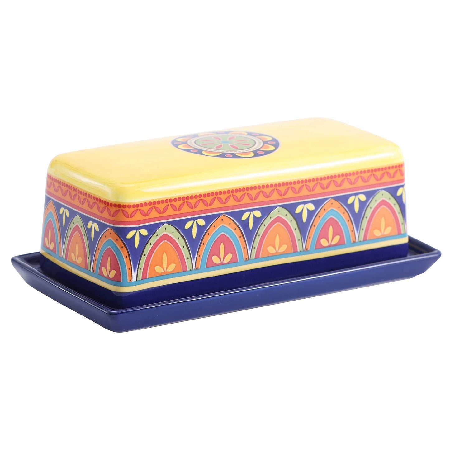 Bico Tunisian Ceramic Butter Dish with Lid, Butter Keeper for Counter, Kitchen, Dishwasher Safe