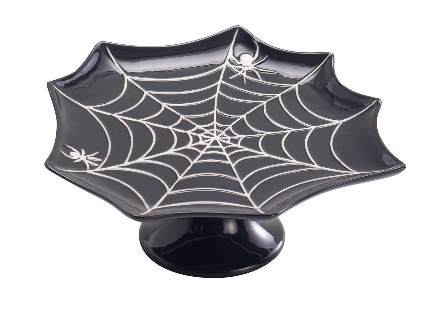 Bico Halloween Spider Web 12.7 inch Black Ceramic Cake Stand, for Holding Cakes, Desserts, Microwave and Dishwasher Safe