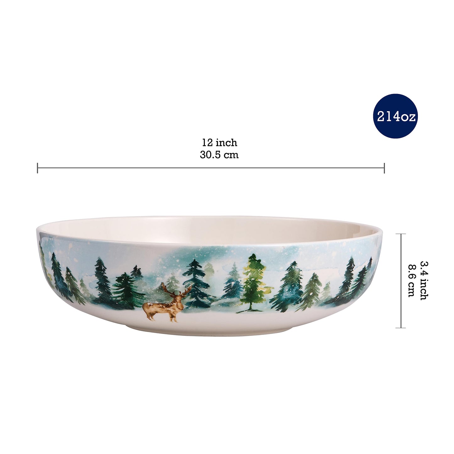 Bico Enchanted Deer Dreamscape Ceramic Pasta Bowl, Set of 5(1 unit 214oz, 4 units 35oz), for Pasta, Salad, Microwave & Dishwasher Safe, House Warming Gift