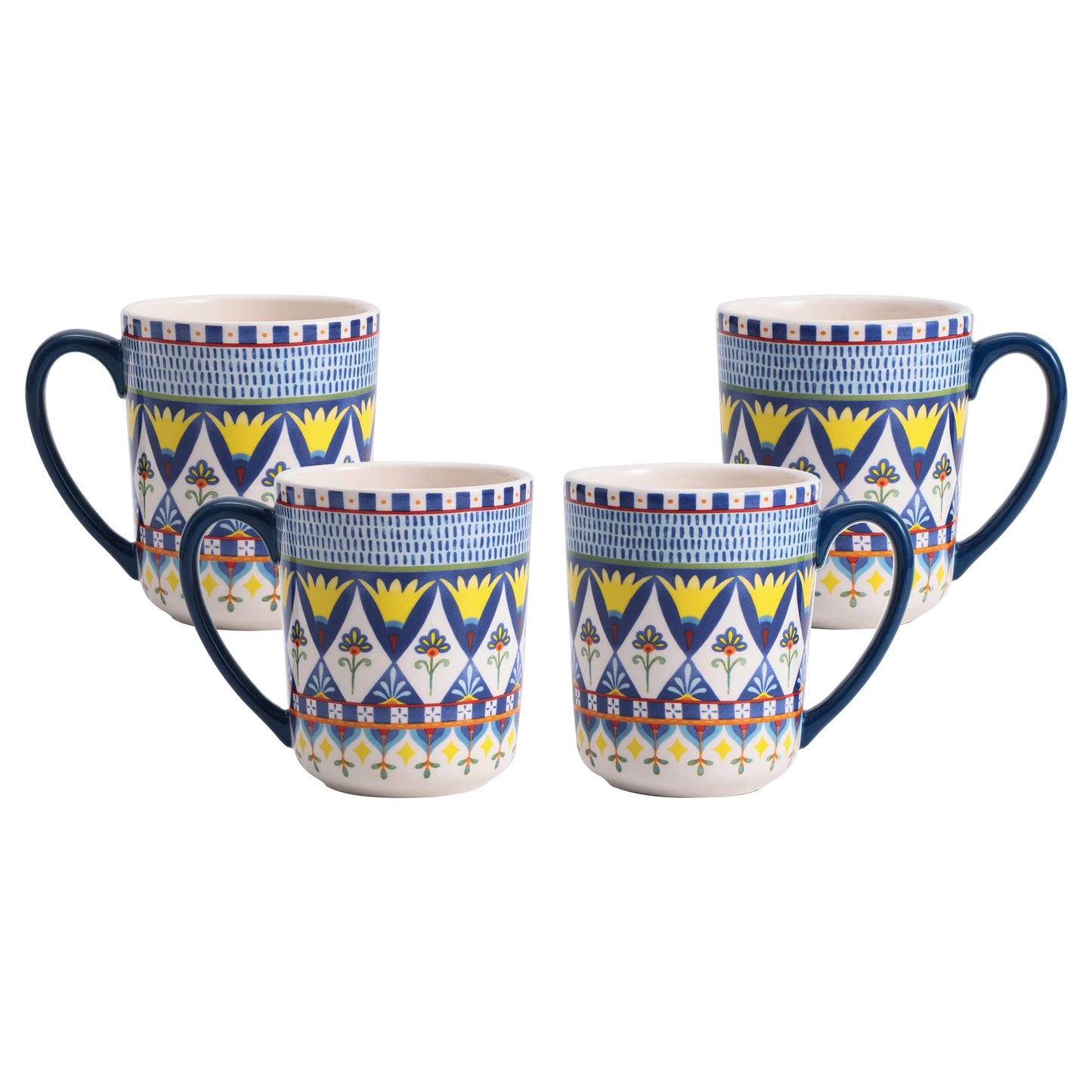 Bico Pattern Mugs Set, Set of 4, Ceramic