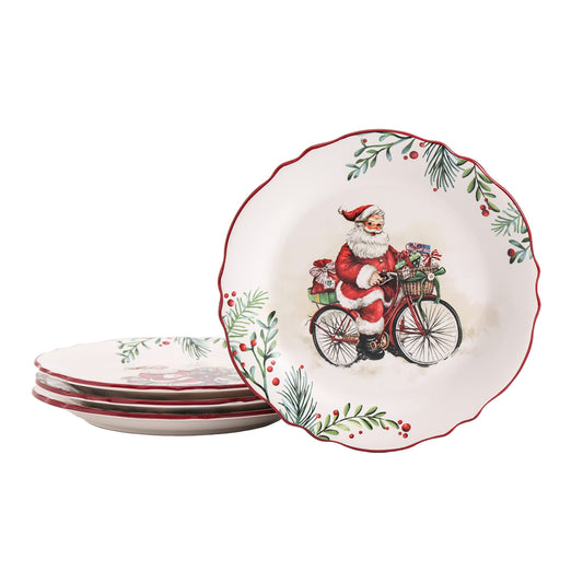 Bico Santa On The Way Ceramic Salad Plates, 8.75 inch, Set of 4, for Salad, Appetizer, Microwave & Dishwasher Safe