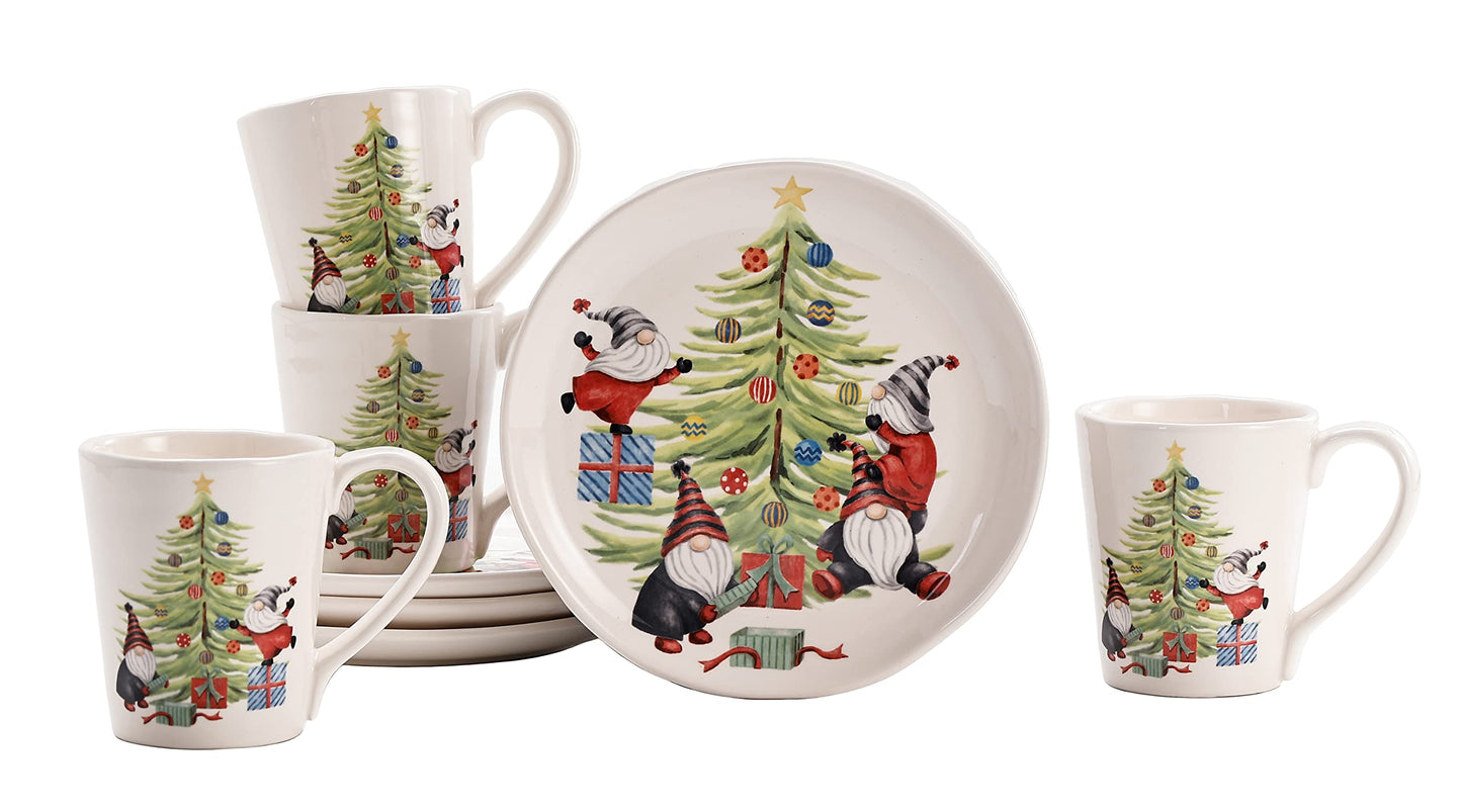 Bico Christmas Gnomes and Christmas Tree Ceramic Mugs, Set of 4, for Coffee, Tea, Drinks, Microwave & Dishwasher Safe