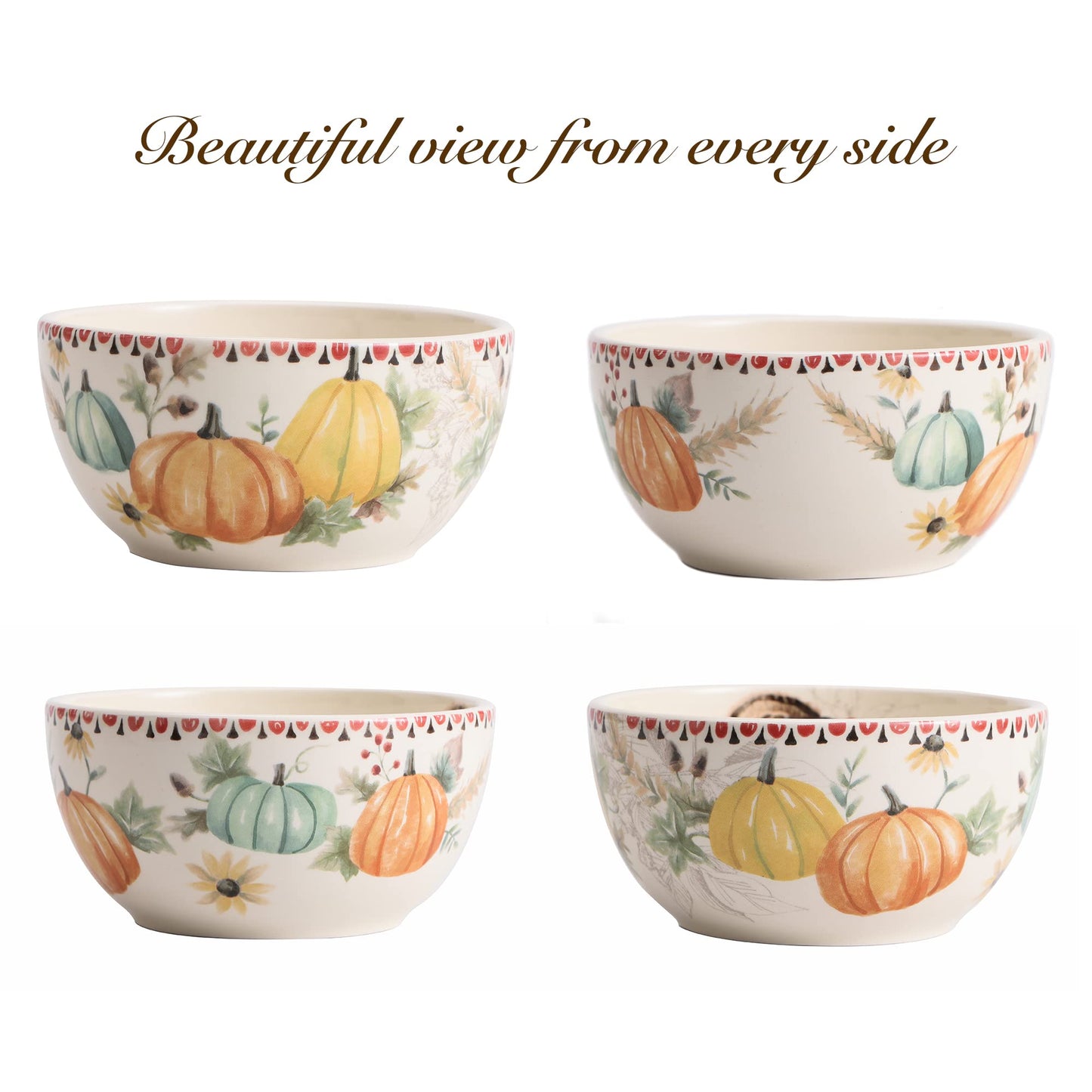 Bico Blessing Season 26oz Ceramic Cereal Bowls, Set of 4, for Pasta, Salad, Cereal, Soup & Microwave & Dishwasher Safe