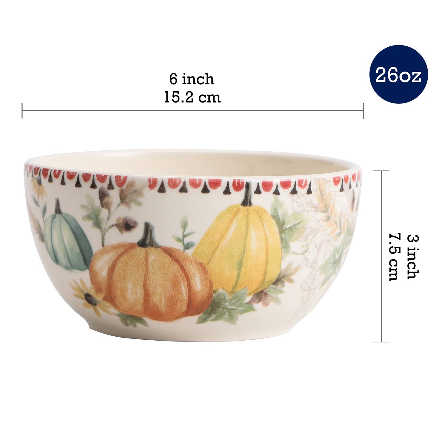 Bico Blessing Season 26oz Ceramic Cereal Bowls, Set of 4, for Pasta, Salad, Cereal, Soup & Microwave & Dishwasher Safe